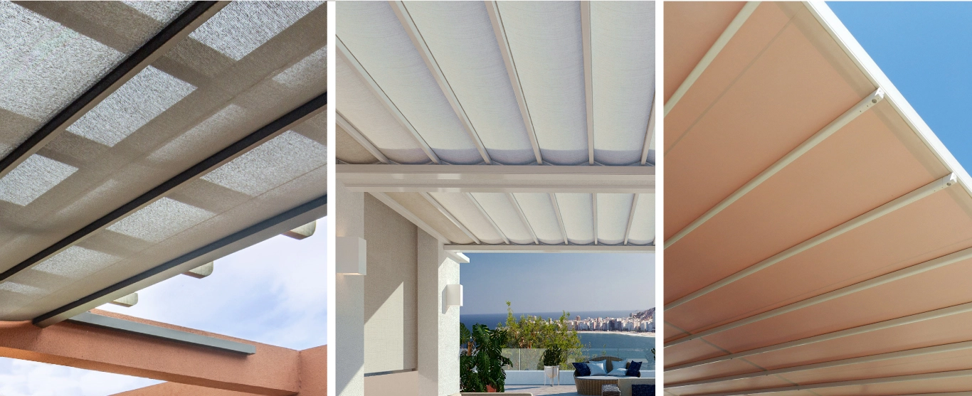 Únicas pergolas con variedad de telas y perfileria para 